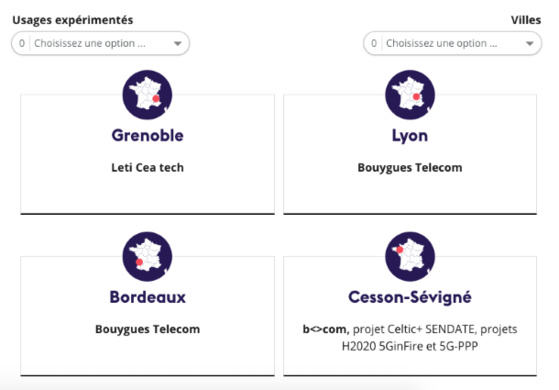 Deux menus déroulants pour la localisation et les cas d'usage. Site de l'Arcep. 21 dec 2018