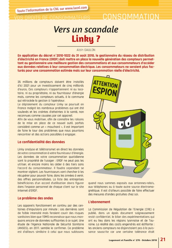 Vers un scandale Linky ? La CNL - Logement et Famille n° 270 - Octobre 2018