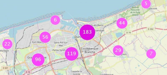 Sur cette carte de l’ANFR, on trouve le nombre d’antennes par zone dans l’agglomération.