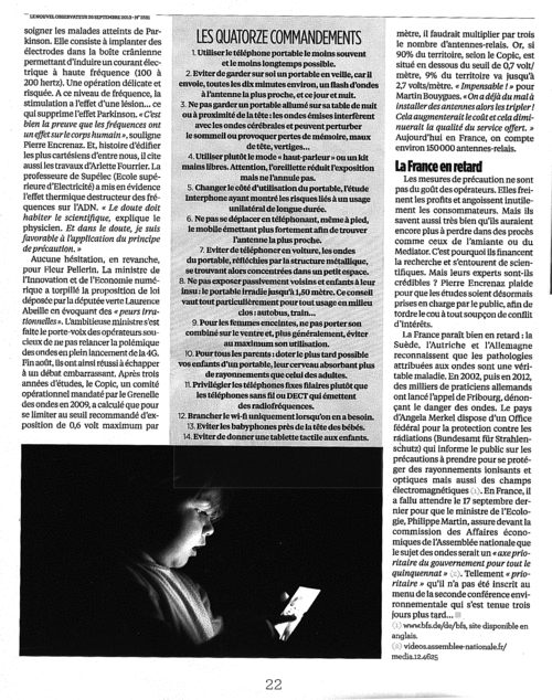 "Ondes, les vrais dangers" - Le Nouvel Observateur - Septembre 2013 "Ondes, les vrais dangers" - Le Nouvel Observateur - Septembre 2013