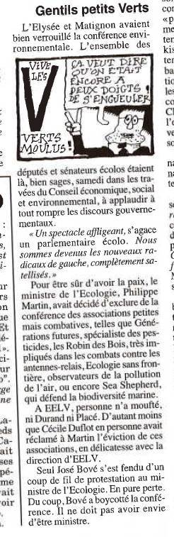 "Gentils petits Verts" - Le Canard Enchaîné - 18/09/2013 "Gentils petits Verts" - Le Canard Enchaîné - 18/09/2013