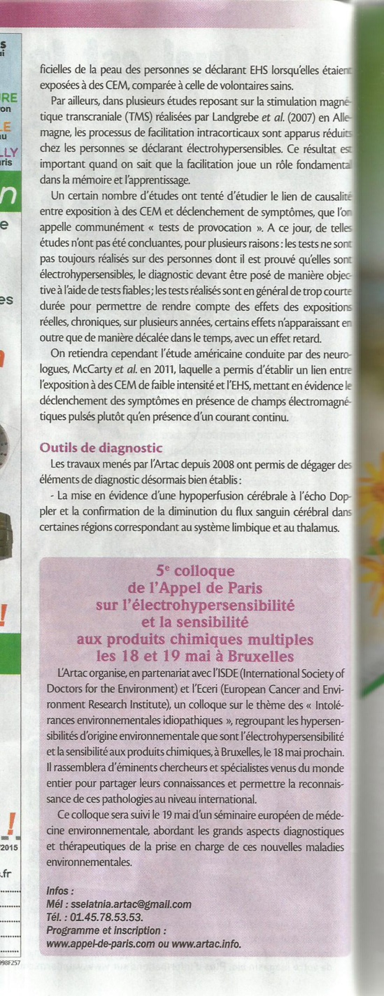 'L'électrohypersensibilité : vers une nouvelle médecine environnementale ?' - Biocontact - mai 2015