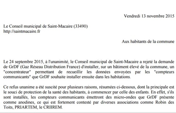 Le courrier adressé par le conseil municipal aux habitants de Saint-Macaire. - DR