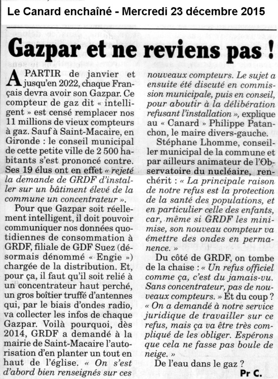'Gazpar et ne reviens pas' - Le Canard Enchaîné - 23/12/2015 'Gazpar et ne reviens pas' - Le Canard Enchaîné - 23/12/2015