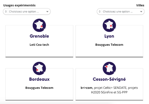 Deux menus déroulants pour la localisation et les cas d'usage. Site de l'Arcep. 21 dec 2018
