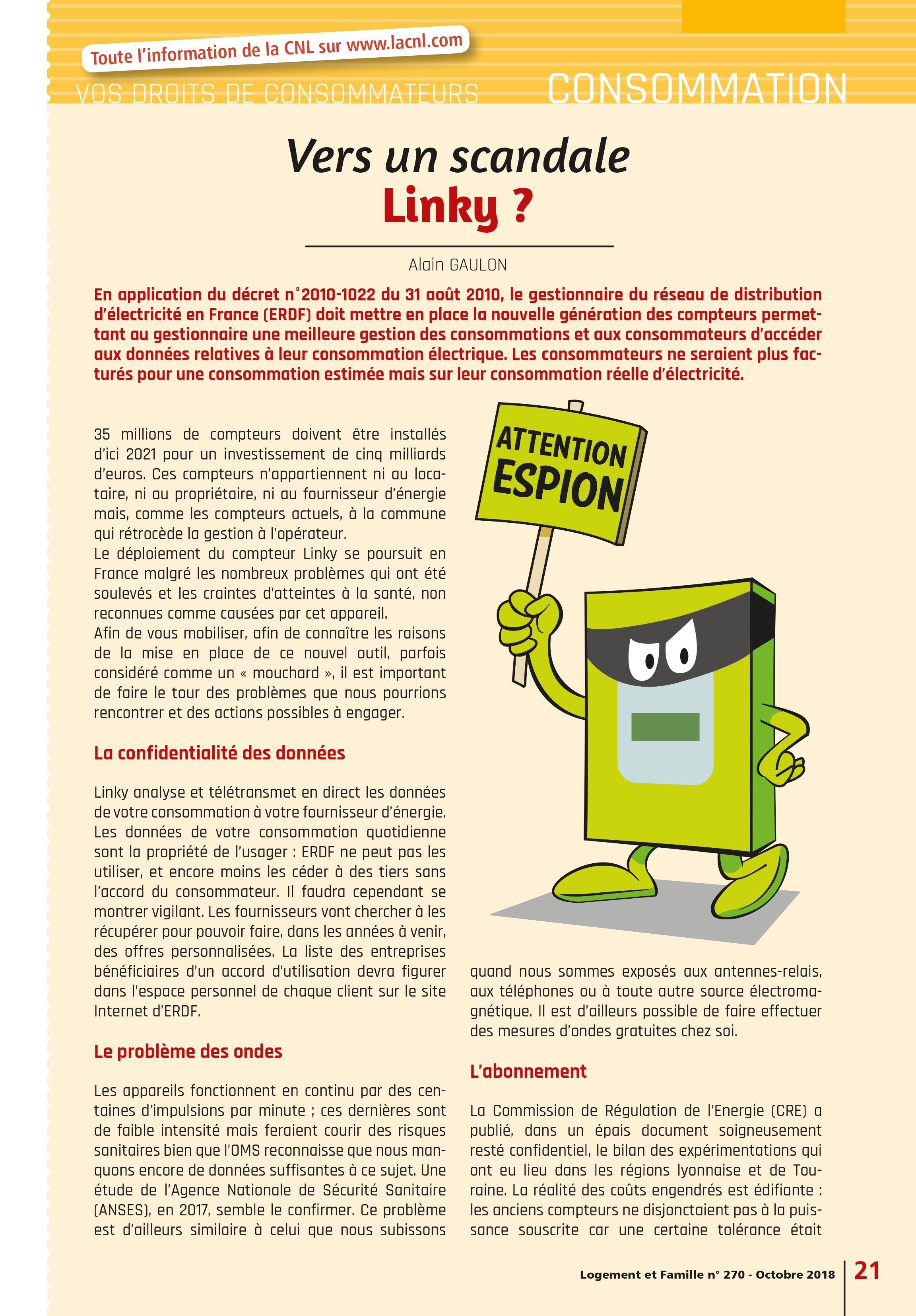 Vers un scandale Linky ? La CNL - Logement et Famille n° 270 - Octobre 2018