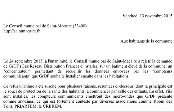 Le courrier adressé par le conseil municipal aux habitants de Saint-Macaire. - DR